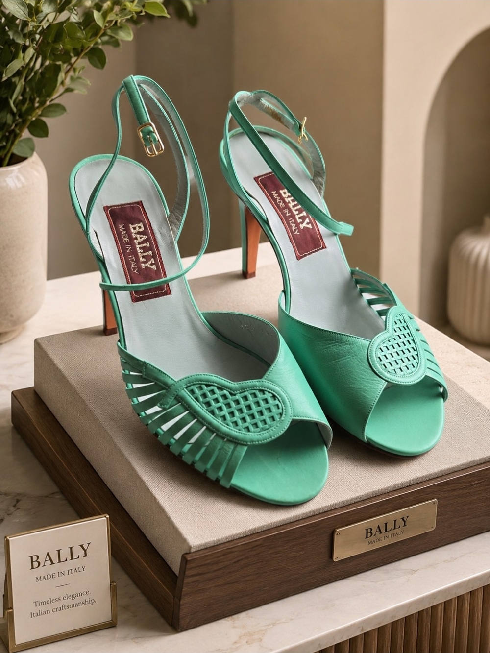 Bally Vintage Mint Green Leather Slingback Heels